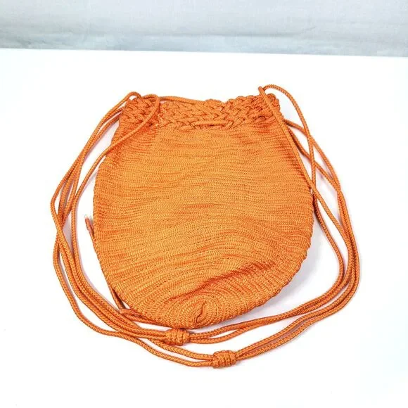 Donna Karan New York Orange Bag Purse Woven Evening Drawstring Pouch Crossbody